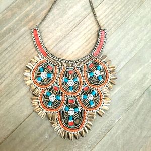 Stunning Handmade Vintage Collar Necklace Brass, Rhinestones & Bead Work